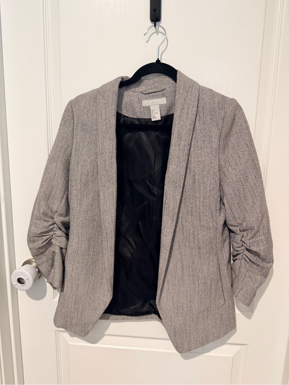 H&M Light Gray Open-Front Blazer with Ruched 3/4 Sleeves